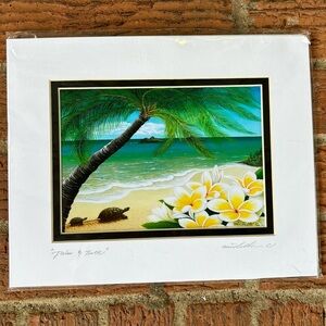 New 8”x 10” Double Matted Palm & Turtle Print by Artist Michelle C